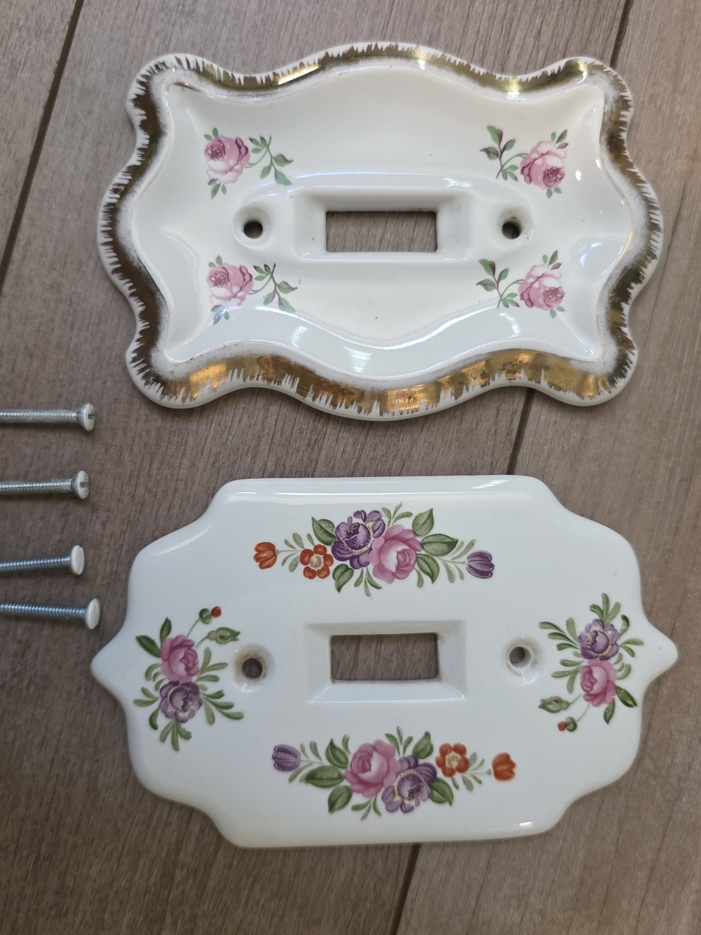 Andrea By Sadek Porcelain Floral Toggle Plate Covers in Pink, Purple & Gold